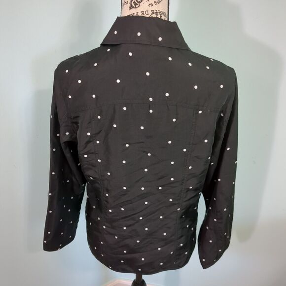 CHICO'S Women SZ 0 Medium Button Up 100% Silk Black Polka Dot Long Sleeve Collar - Picture 2 of 5